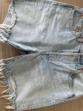 Light Blue Distressed Denim Jean Shorts - Frayed Hem